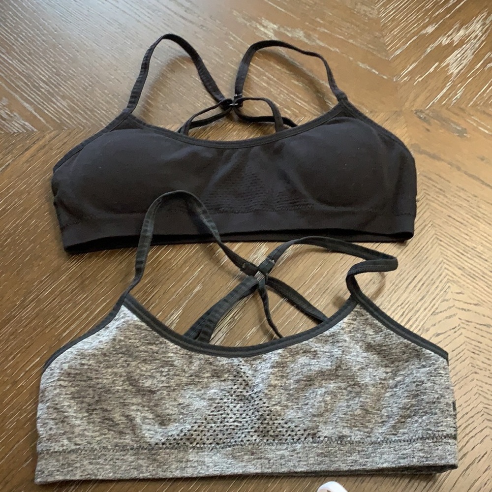 Hanes gray & black and solid black stretchy sports bra Size M